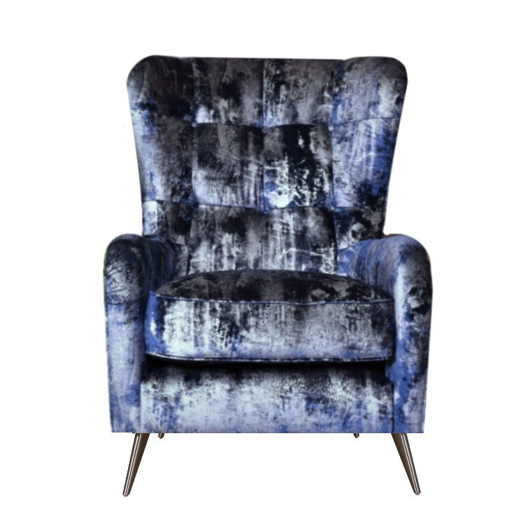 Raffles Wing Accent Chair - Crinkle Navy/Silver - The Furniture Mega Store 