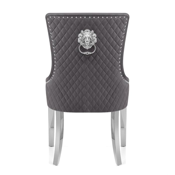 Bentley Dark Grey Quilted Lion Knocker Back & Chrome Leg Dining Chairs - Set Of 2 - The Furniture Mega Store 