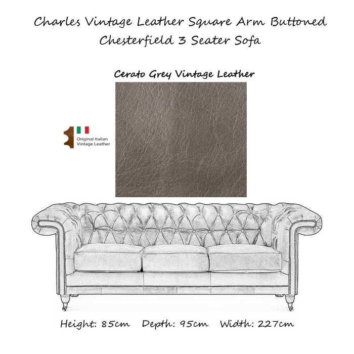 Charles Vintage Leather Square Arm Buttoned Chesterfield Sofa & Armchair Collection - The Furniture Mega Store 