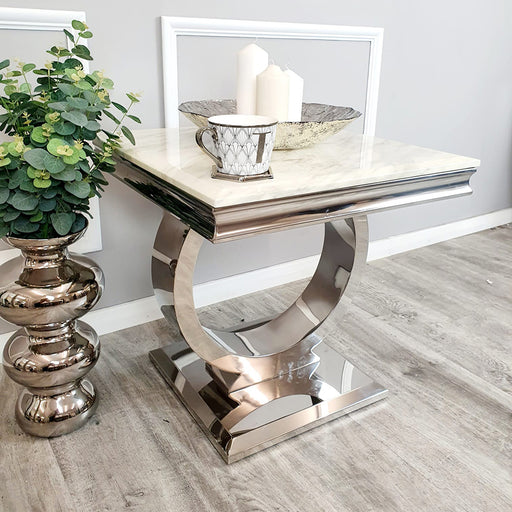 Chelsea Marble & Polished Steel Lamp Table - Choice Of Colours - The Furniture Mega Store 