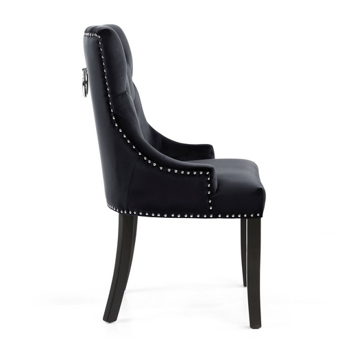 Chester Black Velvet Ring Knocker Back Black Leg Dining Chairs - Set Of 2 - The Furniture Mega Store 