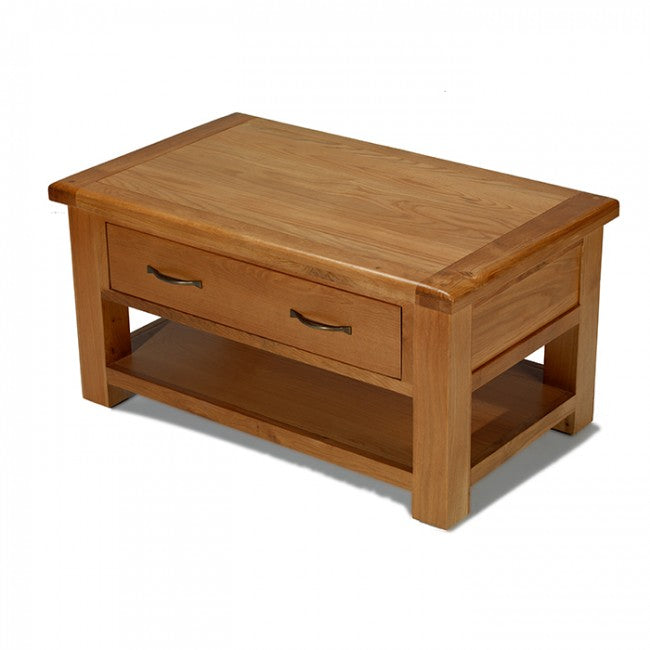 Earlswood Solid Oak Coffee Table With storage Drawer - The Furniture Mega Store 