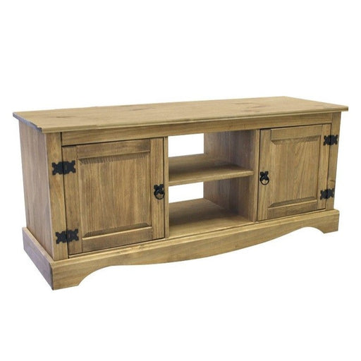 Corona 2 Door & 1 Shelf TV Unit - Distressed Waxed Pine - The Furniture Mega Store 