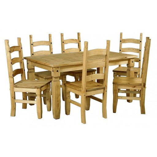 Corona Dining Set with 6 Chairs - Distressed Waxed Pine - The Furniture Mega Store 
