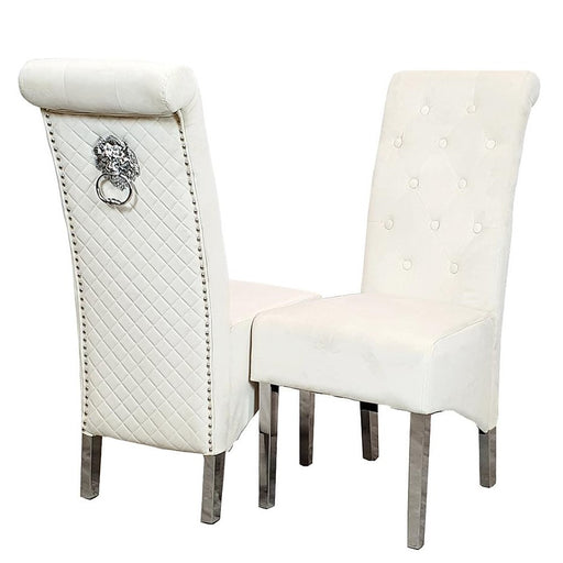 Sofia Velvet & Chrome Leg Lion Knocker Back Dining Chairs - Set Of 2 - Choice Of Colours - The Furniture Mega Store 