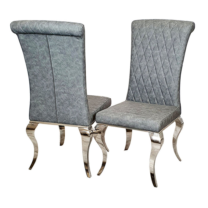 Louis Dark Grey Cross Stitch Leather Curved Leg Dining Chairs - Set Of 2 - The Furniture Mega Store 