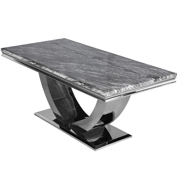 Ariel Marble & Polished Steel Dining Table - Choice Of Sizes & Colours - The Furniture Mega Store 