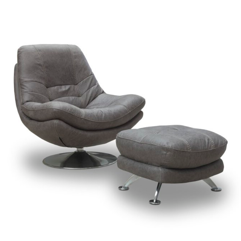 Luxe Fabric & Chrome Swivel Chair & Matching Footstool Set - Choice Of Colours - The Furniture Mega Store 