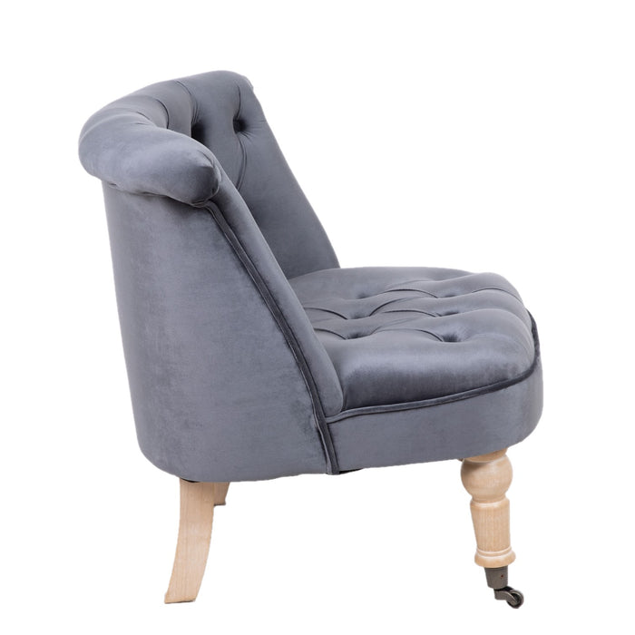Dark Grey Velvet Cocktail Chair With Oak Legs - The Furniture Mega Store 