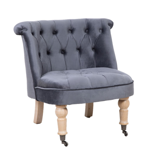 Dark Grey Velvet Cocktail Chair With Oak Legs - The Furniture Mega Store 