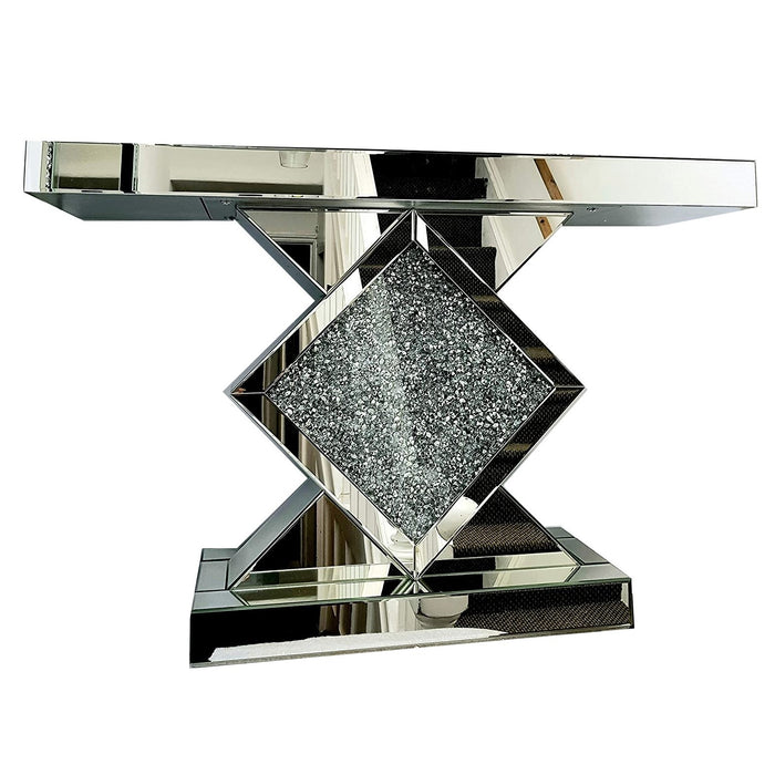 Crushed Diamond Mirrored Centre Diamond Console Table - The Furniture Mega Store 