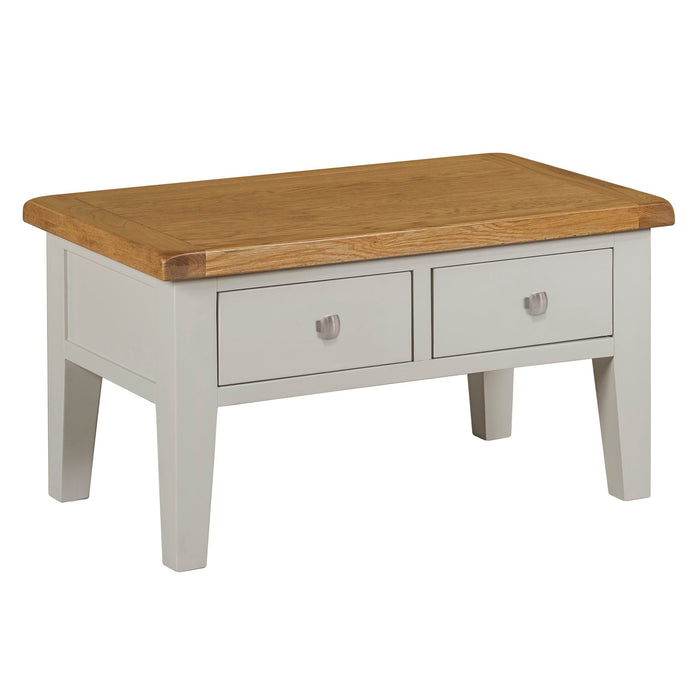 Chester Dove Grey & Solid Oak 2 Drawer Coffee Table - The Furniture Mega Store 