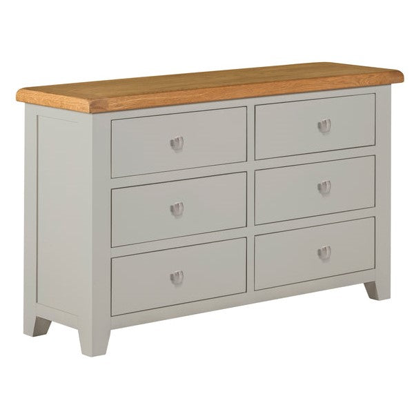 Chester Dove Grey & Solid Oak Wide 6 Drawer Chest - The Furniture Mega Store 