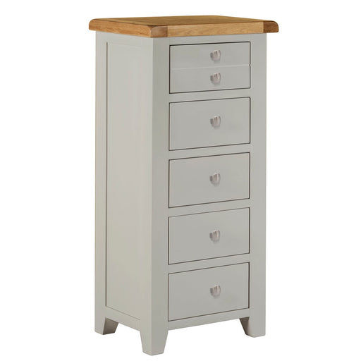 Chester Dove Grey & Solid Oak 5 Drawer Tall Boy - The Furniture Mega Store 
