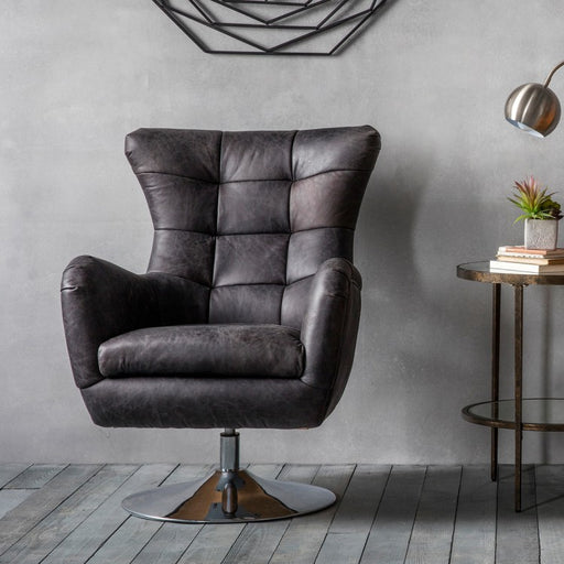 Bristol Swivel Chair - Antique Ebony Leather - The Furniture Mega Store 