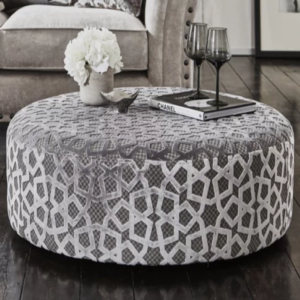 Luxurious Collection Round Accent Footstool - Destiny Silver - The Furniture Mega Store 