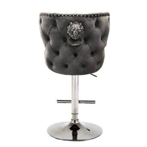 Valentino Grey Velvet Deep Tufted Lion Head Bar Stool - The Furniture Mega Store 