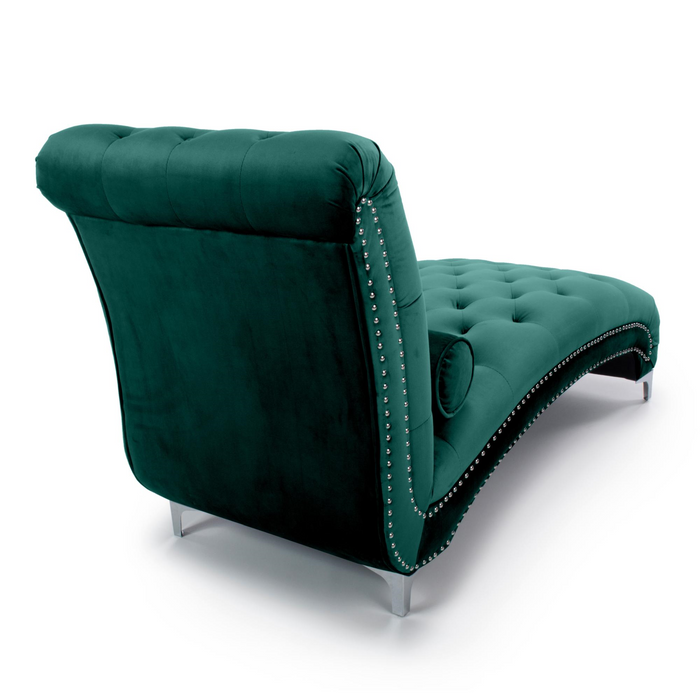 Luxury Green Velvet Chaise Longue - The Furniture Mega Store 