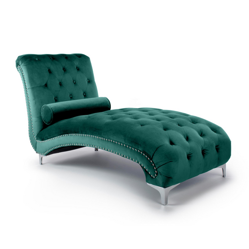 Luxury Green Velvet Chaise Longue - The Furniture Mega Store 