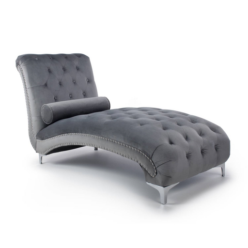 Luxury Grey Velvet Chaise Longue - The Furniture Mega Store 