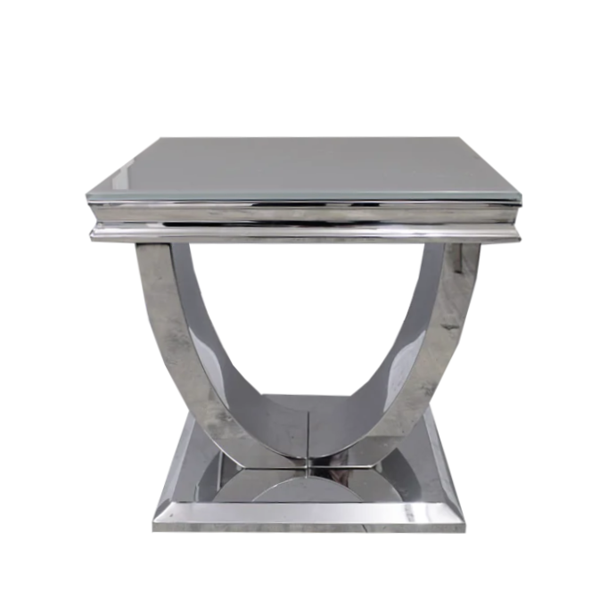 Ariel Glass & Polished Steel End Table - The Furniture Mega Store 
