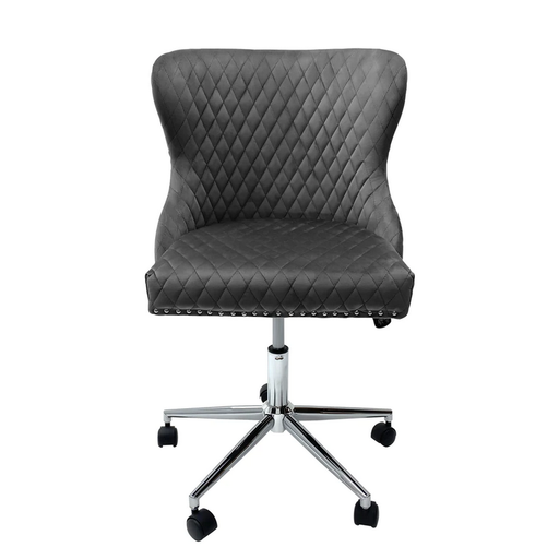 Valentino Grey Velvet - Lion Knocker Back Tufted Office Chair - The Furniture Mega Store 