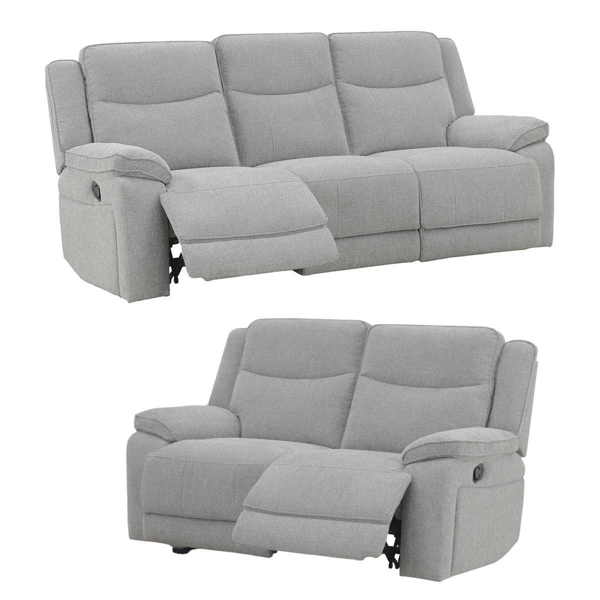 Gracy Fabric Recliner Seater Seater Sofa Set Light Grey