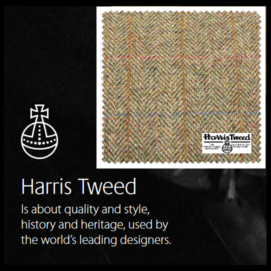 Fluted Wingback Armchair Hunting Lodge Harris Tweed & Vintage Brown Leather - The Furniture Mega Store 