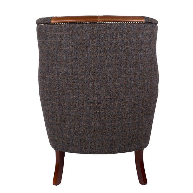 Knightsbridge Harris Tweed & Vintage Leather Wingback Chair - Various Options - The Furniture Mega Store 