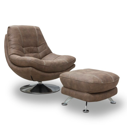 Luxe Fabric & Chrome Swivel Chair & Matching Footstool Set - Hazel - The Furniture Mega Store