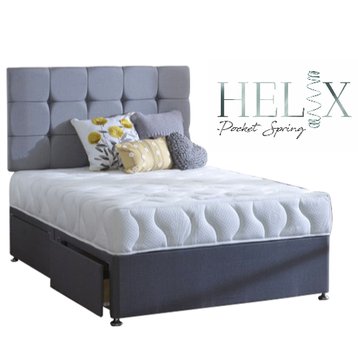 Helix Rapture 1000 Pocket Spring Encapsulated Blu Cool Memory Foam Divan Bed Set - Inc Headboard - The Furniture Mega Store 
