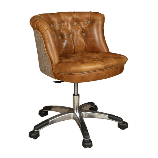 Parker Swivel Office Chair Choice Of Vintage Leather & Harris Tweed - The Furniture Mega Store 