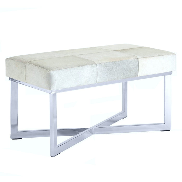 Townhouse Genuine White Leather & Stainless Steel Base Bench - The Furniture Mega Store 