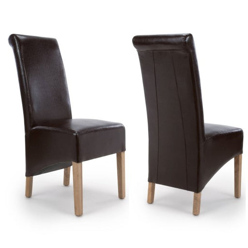 Krista Roll Back Leather Dining Chairs - Set Of 2 - Choice Of Colours - The Furniture Mega Store 