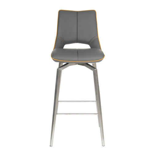 Mako Graphite Grey & Yellow Stitch Leather Swivel Bar Stool - The Furniture Mega Store 