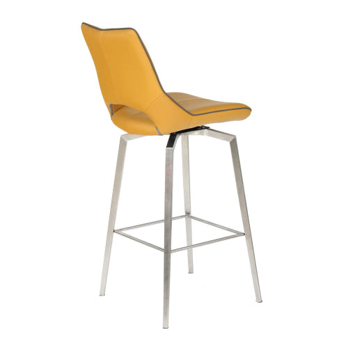 Mako Yellow & Grey Stitch Leather Swivel Bar Stool - The Furniture Mega Store 