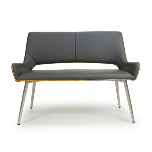 Mako Graphite Grey & Yellow Stitch Leather Dining Bench - 120cm - The Furniture Mega Store 