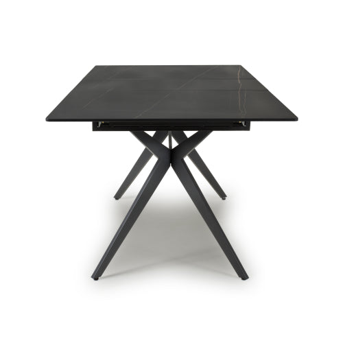 Amour Black Sintered Stone Cross Base Extending Dining Table - 140cm To 180cm - The Furniture Mega Store 