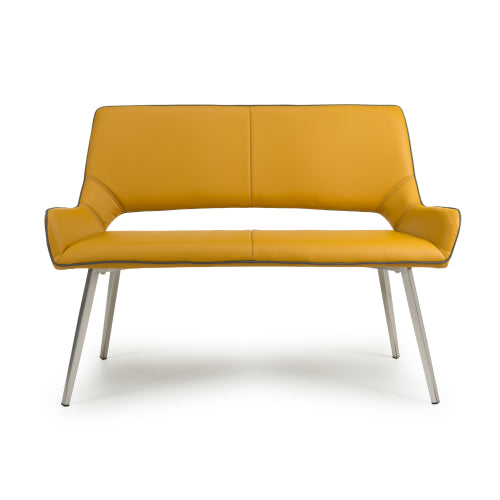 Mako Yellow & Grey Stitch Leather Dining Bench - 120cm - The Furniture Mega Store 