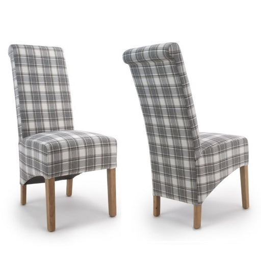 Krista Roll Back Herringbone Check Cappuccino Dining Chairs - Set Of 2 - The Furniture Mega Store 