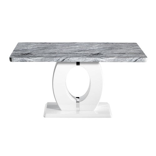 Medium Marble Top High Gloss Grey & White Dining Table & 4 Linen Silver-Grey Dining Chairs - The Furniture Mega Store 