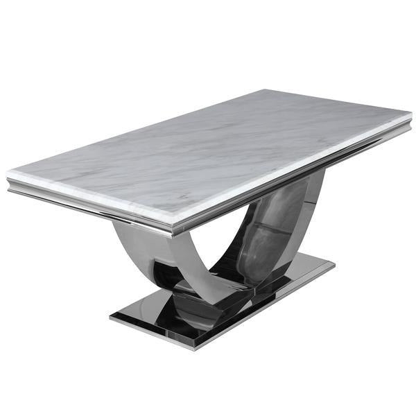 Ariel Marble & Polished Steel Dining Table - Choice Of Sizes & Colours - The Furniture Mega Store 