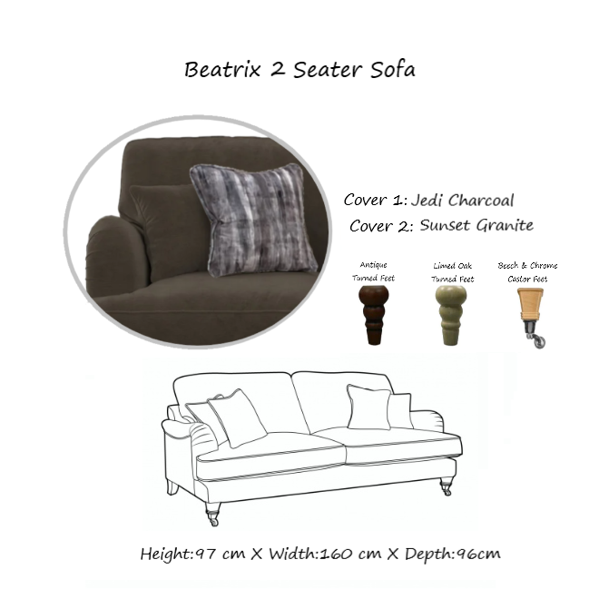 Beatrix Fabric Sofa Collection - Choice Of Sizes, Fabrics & Feet - The Furniture Mega Store 