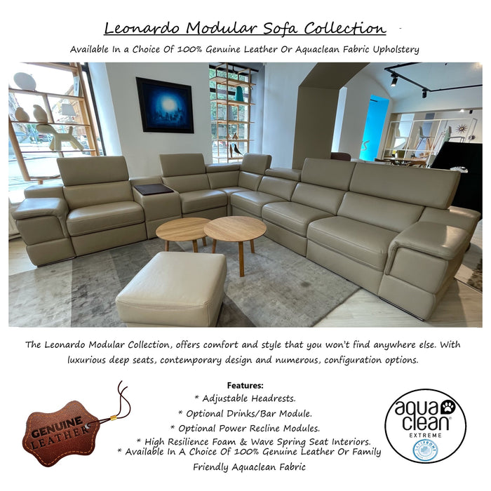 Leonardo Modular Sofa Collection - Choice Of Aqua Clean Fabric or 100% Genuine Leather Upholstery - The Furniture Mega Store 