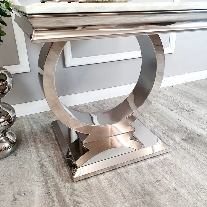 Chelsea Marble & Polished Steel Lamp Table - Choice Of Colours - The Furniture Mega Store 