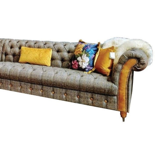 Westminster Buttoned Harris Tweed & Vintage Leather Chesterfield Corner Sofa - Choice Of Sizes - The Furniture Mega Store 