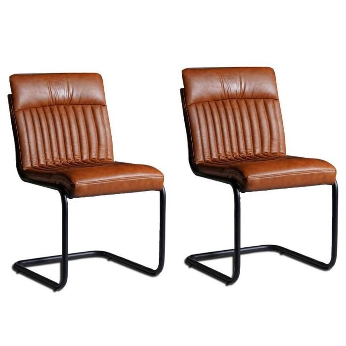 Prague Live Edge Collection Brown Leather Dining Chairs - Set Of 2 - The Furniture Mega Store 