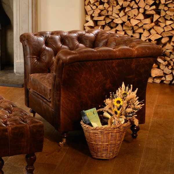 Louis Aniline Leather Chesterfield Chair - Choice Of Leathers & Feet - The Furniture Mega Store 