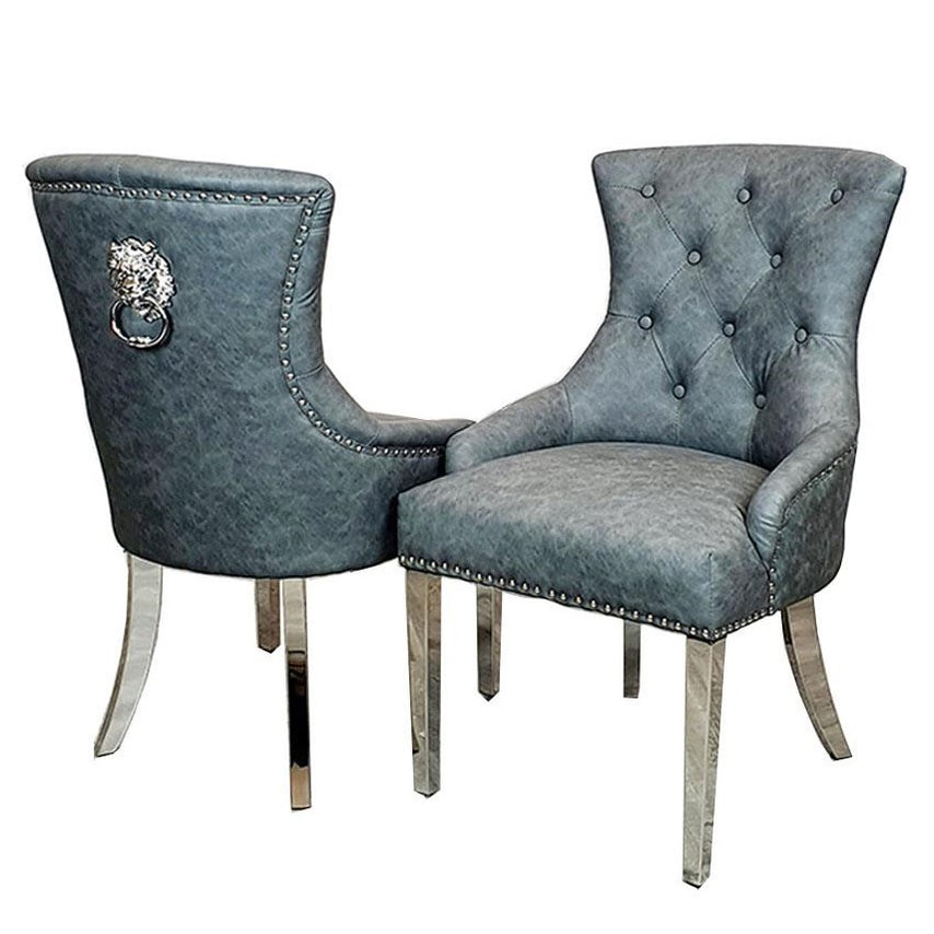 Chelsea Leather Lion Knocker Back & Steel leg Dining Chairs - Set Of 2 ...