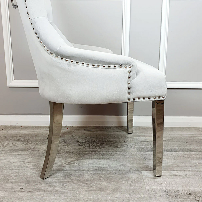 Chelsea Lion Knocker Back Light Grey Velvet Dining Chairs - Set Of 2 - The Furniture Mega Store 